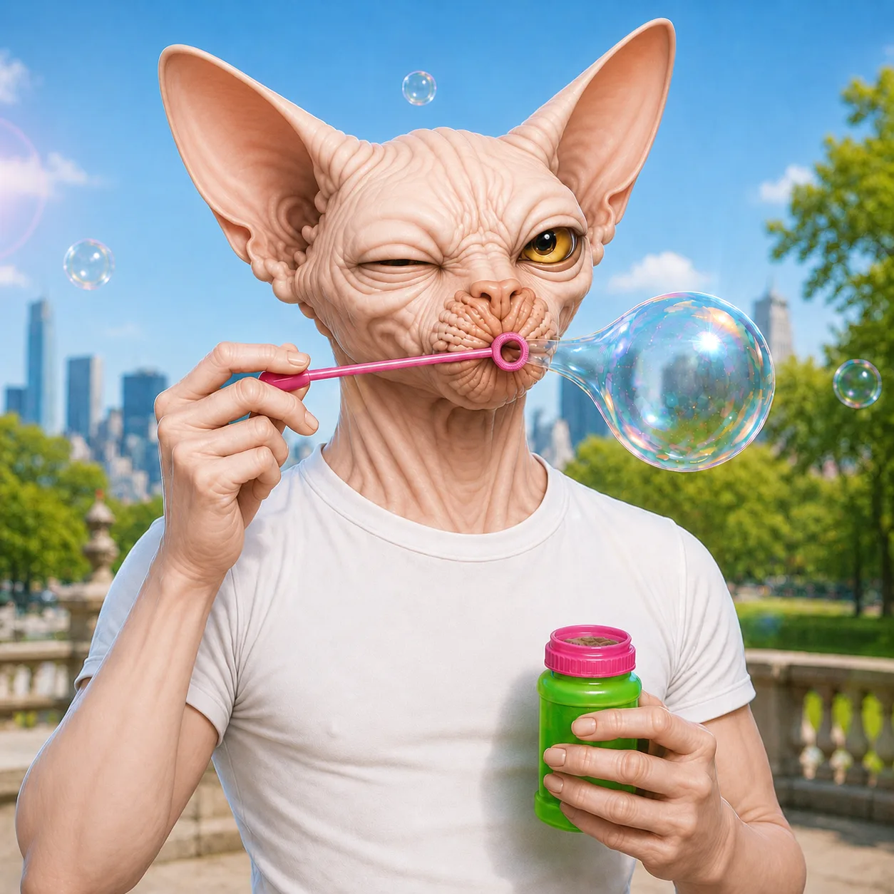 Spynxter blowing bubbles